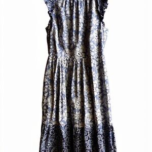 J. Crew Blue and White Floral Midi Dress
